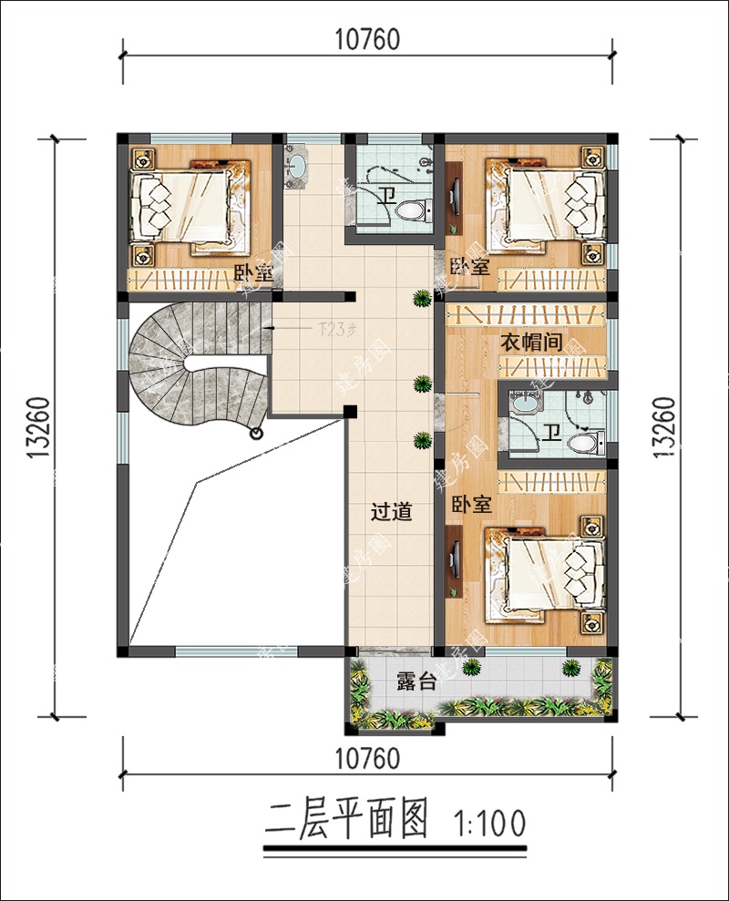 2021新款农村现代别墅二楼平面图