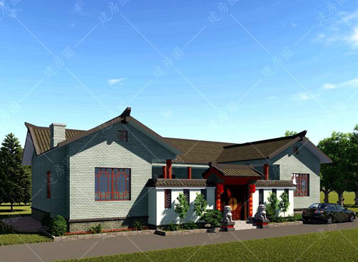 农村一层四合院自建房设计图纸，古风古味，带庭院设计