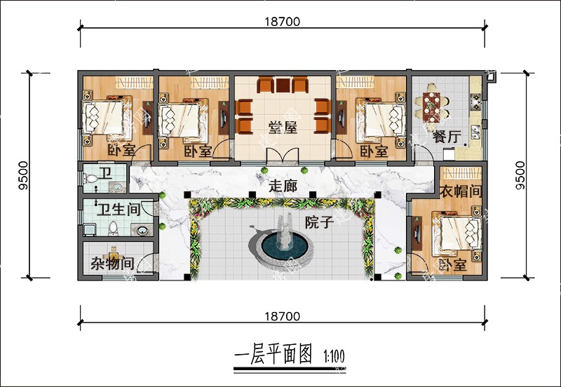 1农村小型三合院平面图