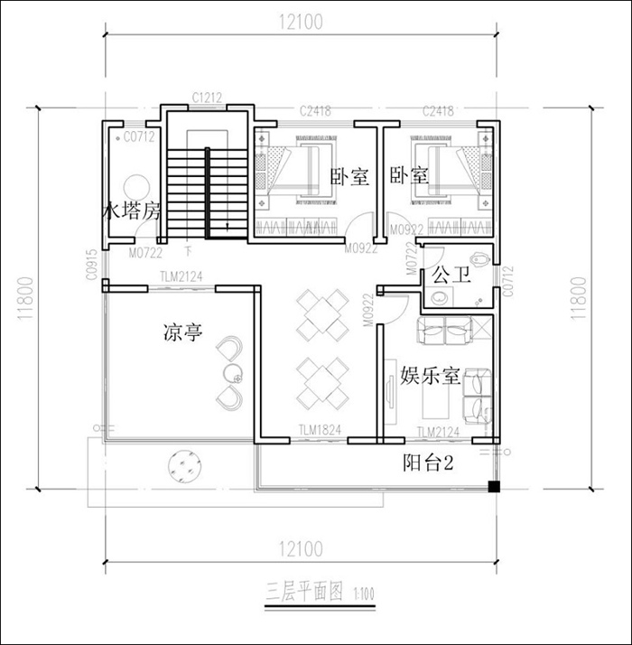 农村现代风格自建房三层平面图