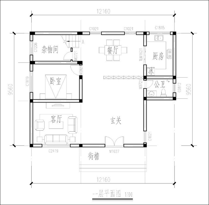 农村二层半普通自建房平面图