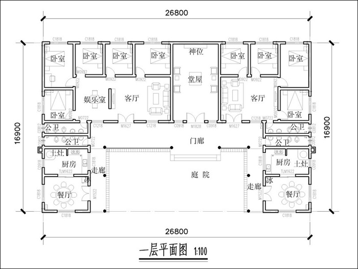 农村一层双拼自建房平面图