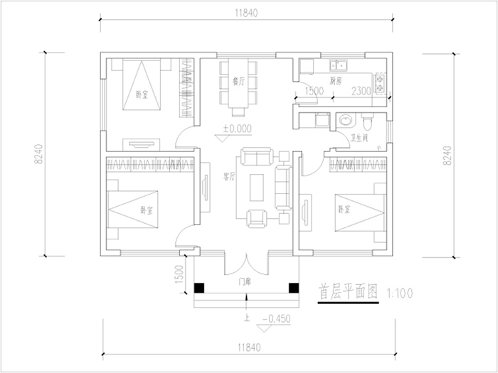 农村自建房一层平房平面图