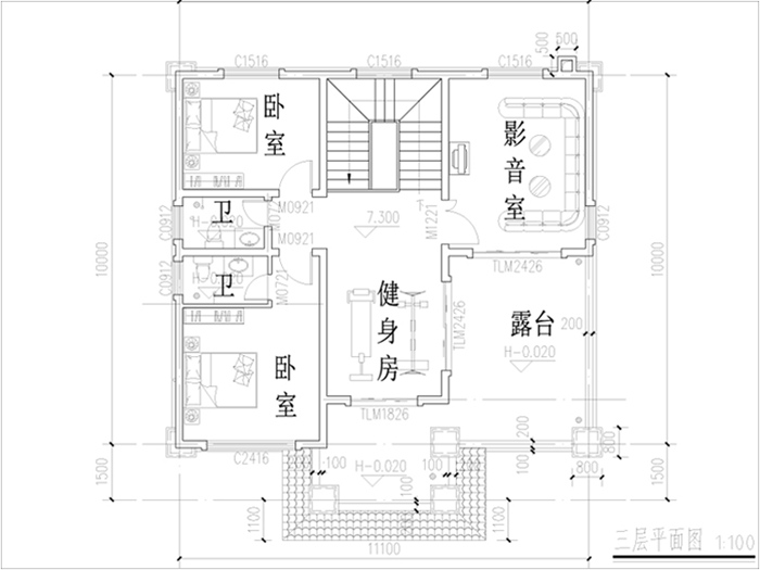 11米x10米自建房平面图