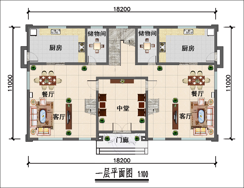 农村双拼别墅平面图