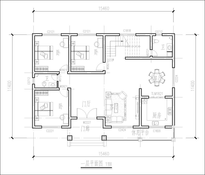 农村四间两层自建房平面图