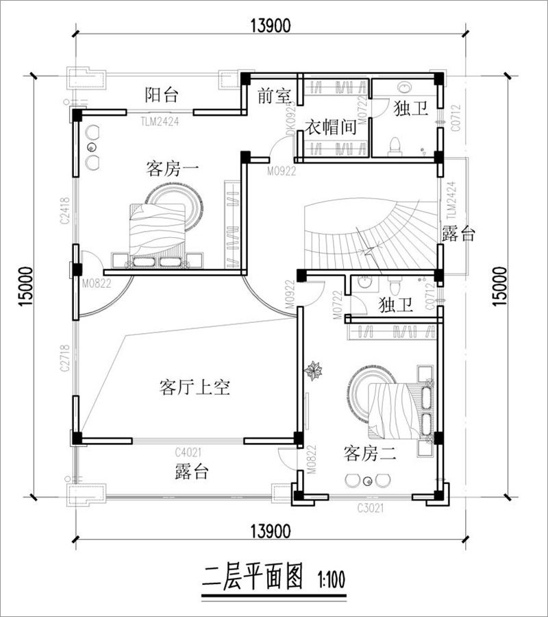 别墅二层平面图
