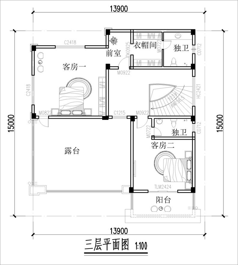 三层别墅户型图