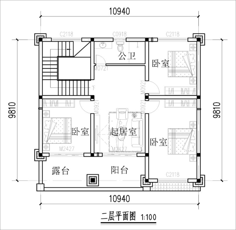 农村楼房二层平面图