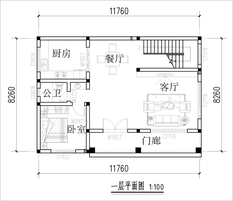农村二层自建房一层户型图