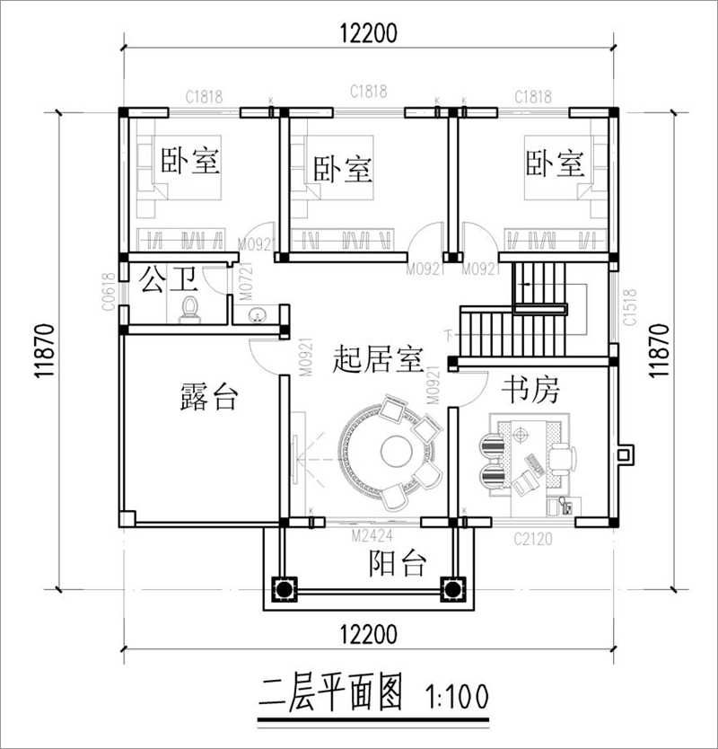 农村楼房二层平面图