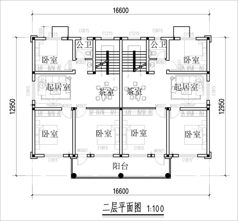 农村双拼别墅设计二楼户型图