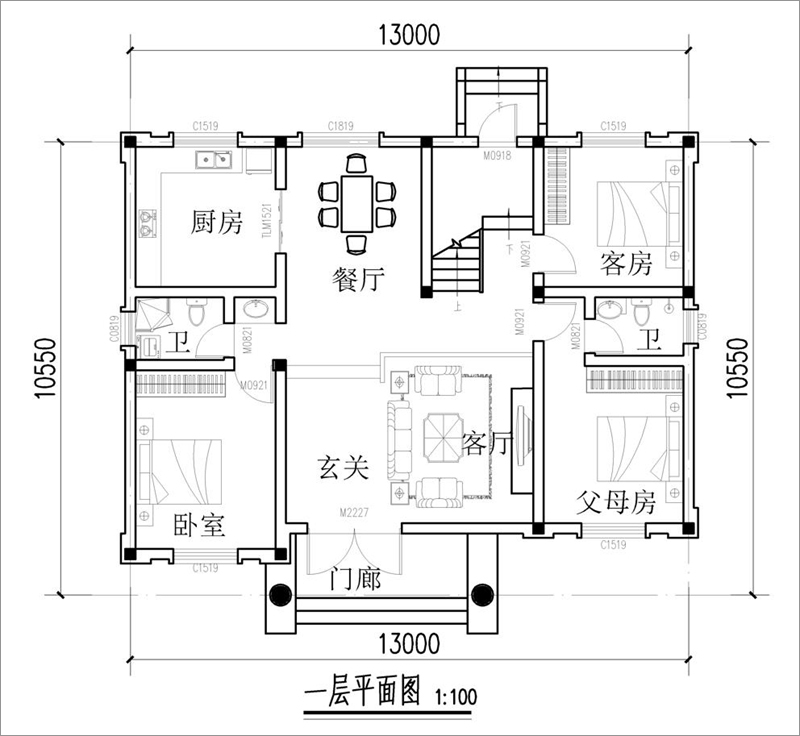 小别墅农村一层平面图