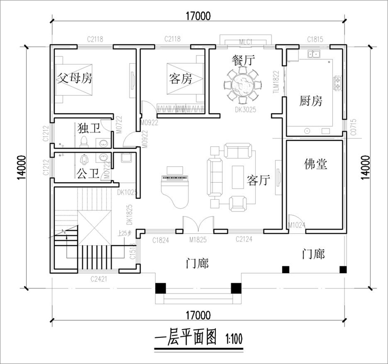 农村新中式别墅一层平面图