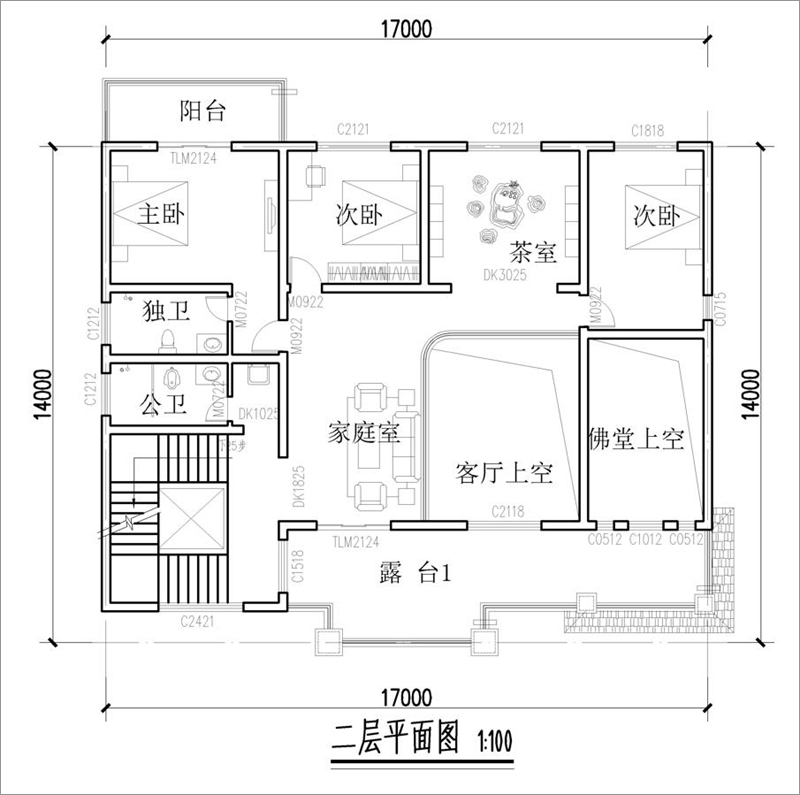 农村新中式别墅二层平面图