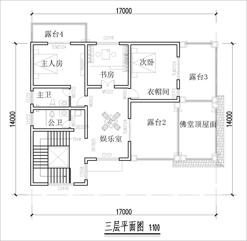 农村新中式别墅三层平面图