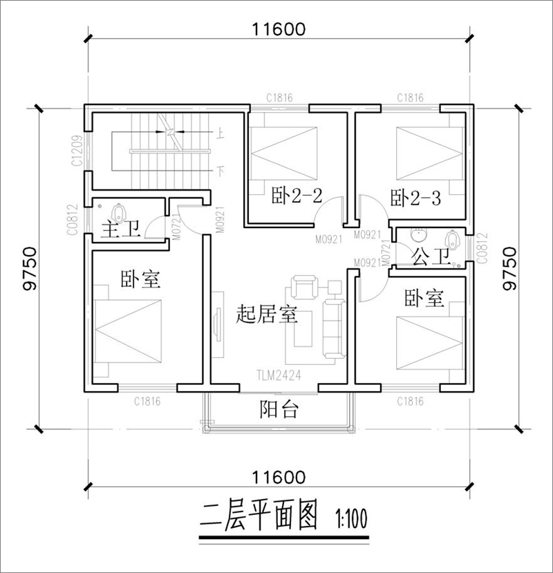 农村三层楼房二层布局图