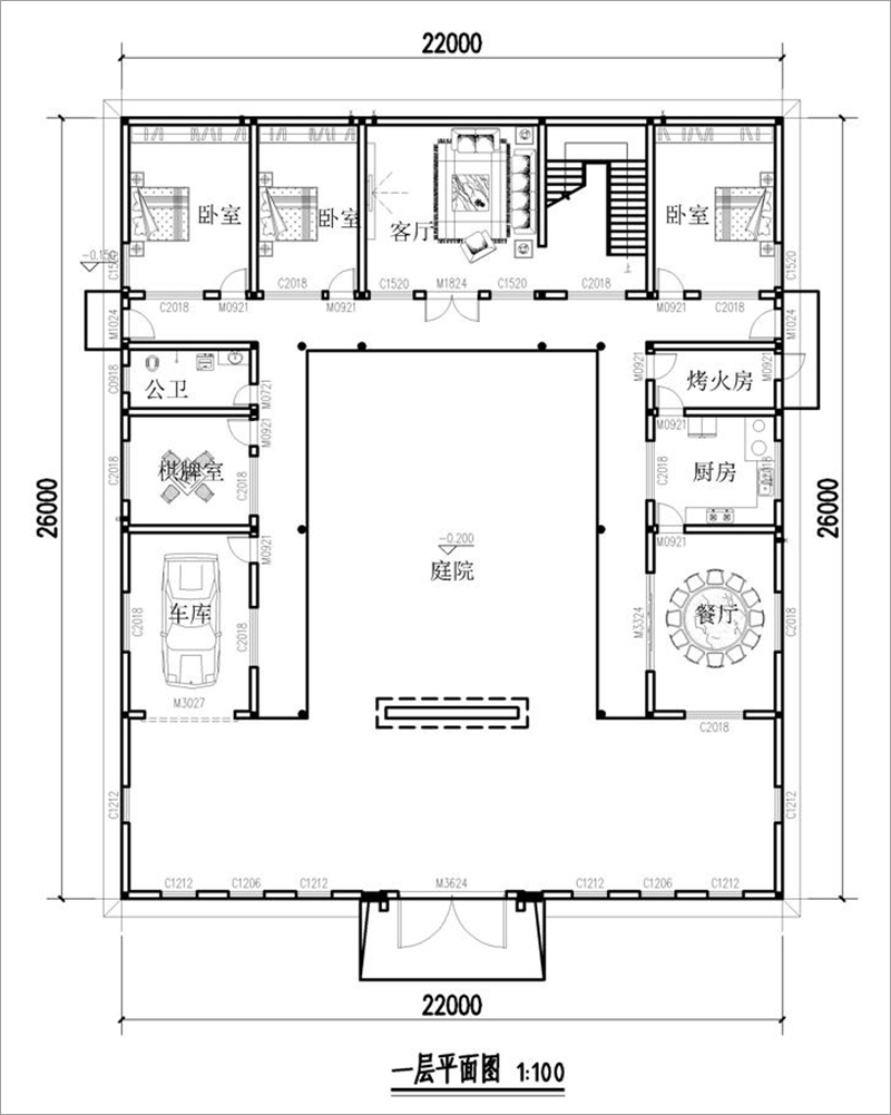新中式四合院一层户型图