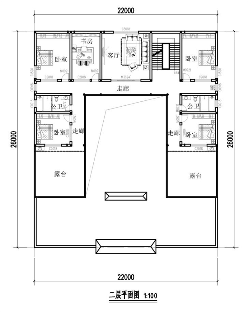  高端新中式四合院二层平面图
