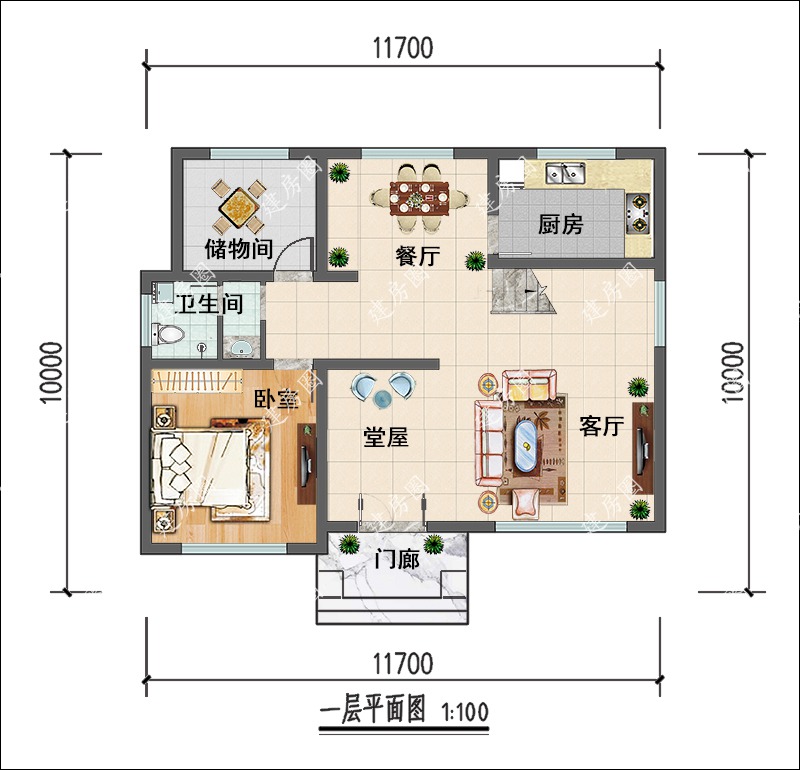 农村二层自建别墅一层布局