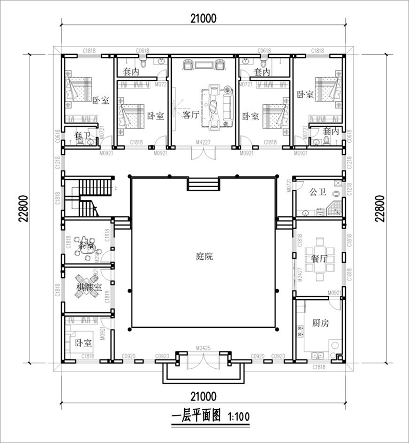新式四合院一层户型图