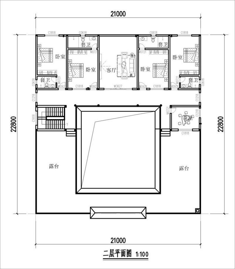 农村新式四合院二层平面图
