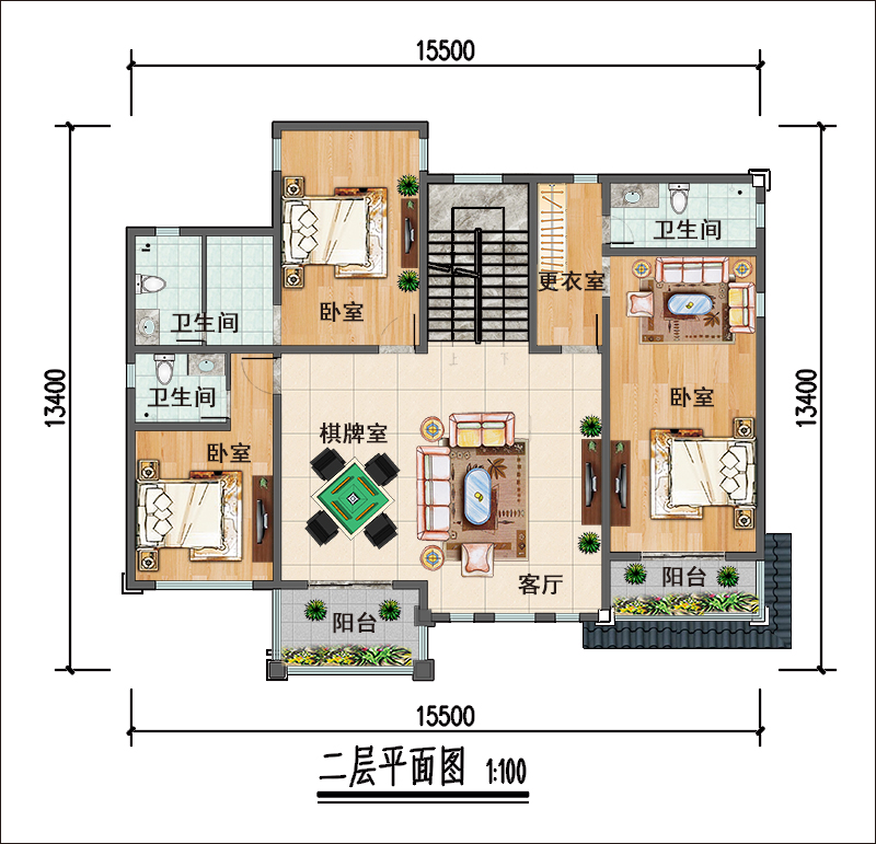 农村新中式别墅二层设计图