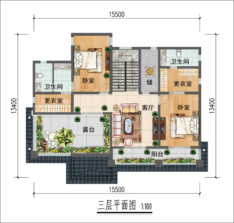 农村新中式别墅三层建房图