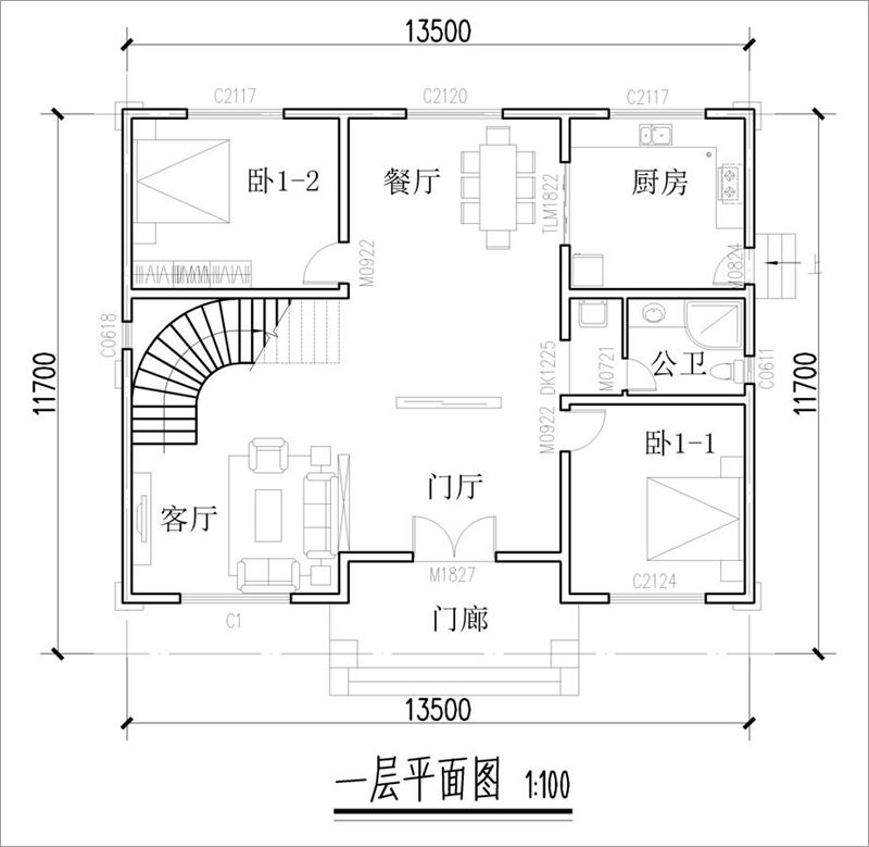 农村四层别墅一层平面图