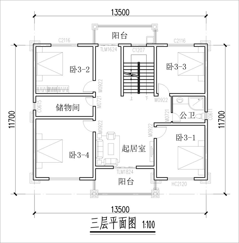 农村三层别墅平面图