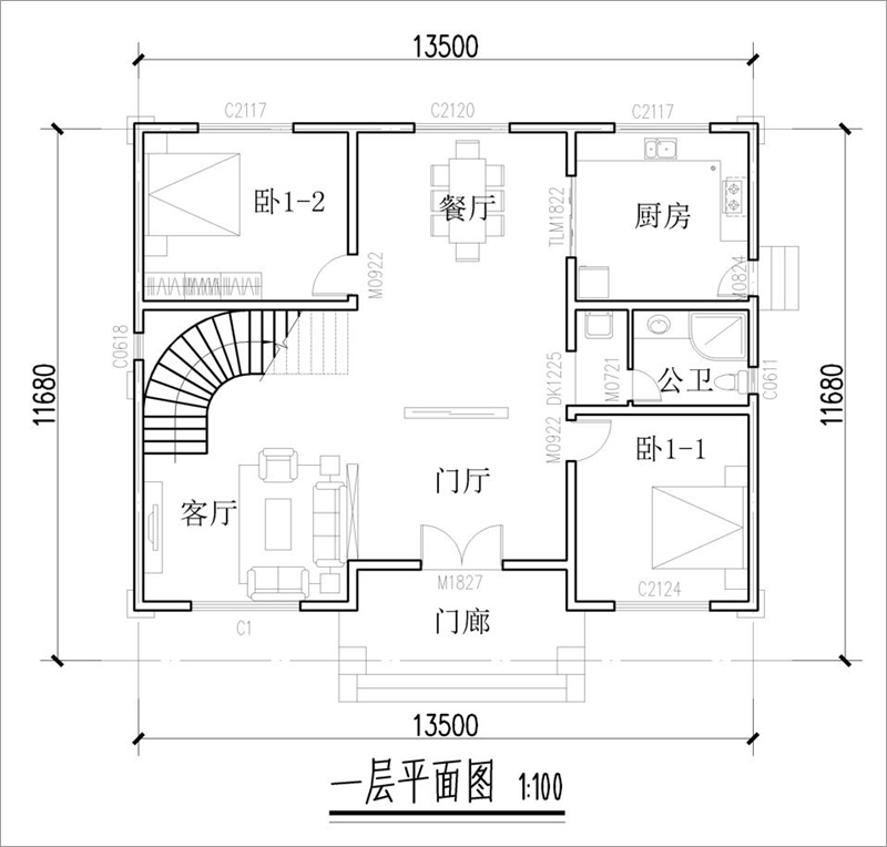 农村三层三间自建房平面图