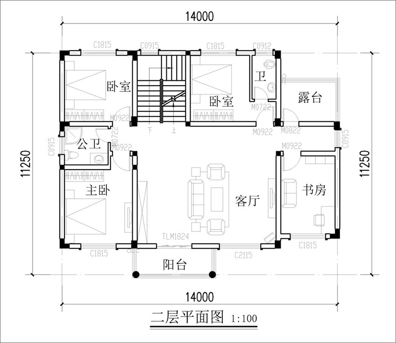 农村自建房屋二层平面图