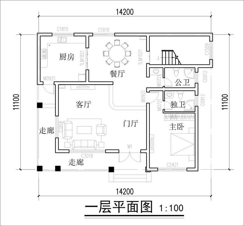 美式乡村别墅一层户型图