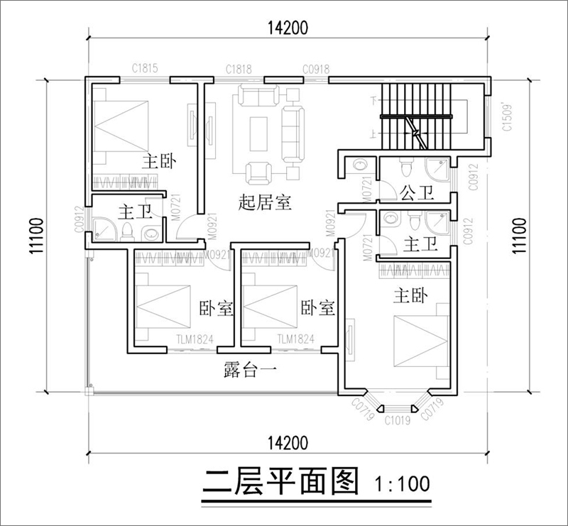 美式乡村别墅二层户型图