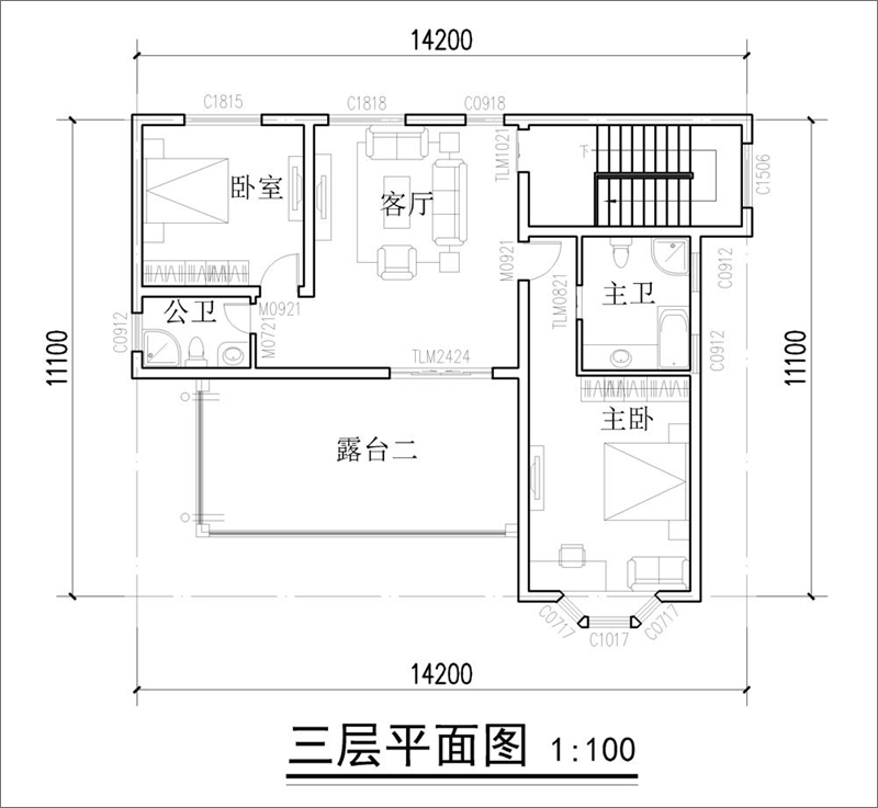 美式乡村别墅三层平面图