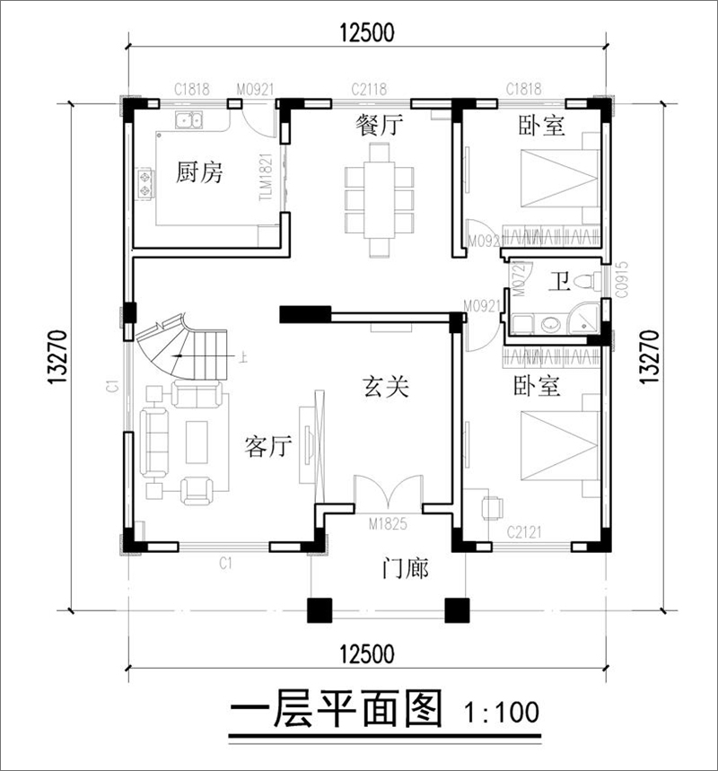 农村三层房屋一层户型图