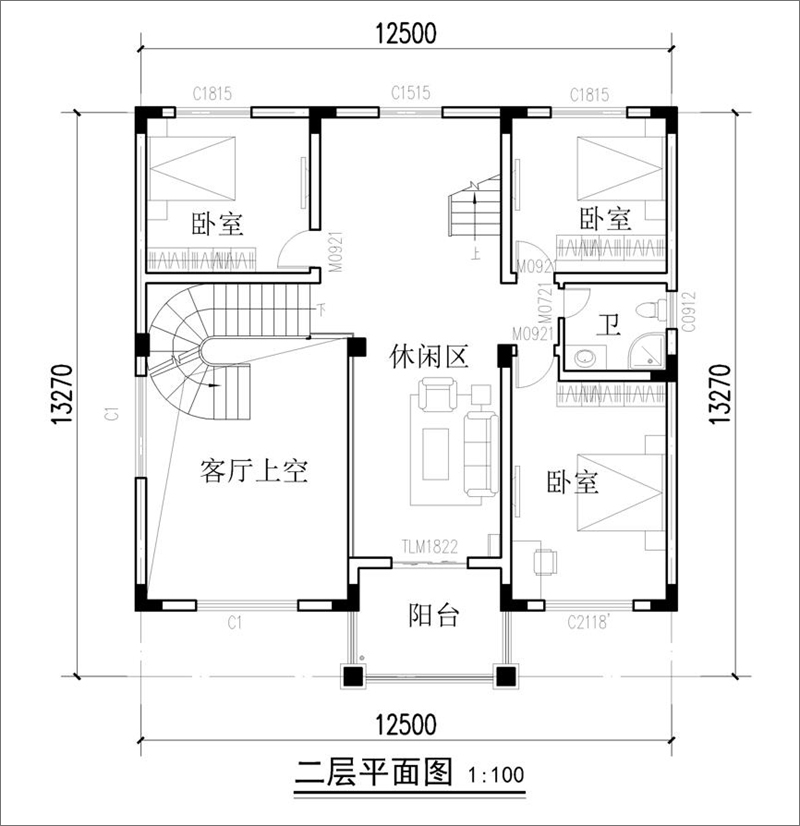 农村三层房屋二层平面图