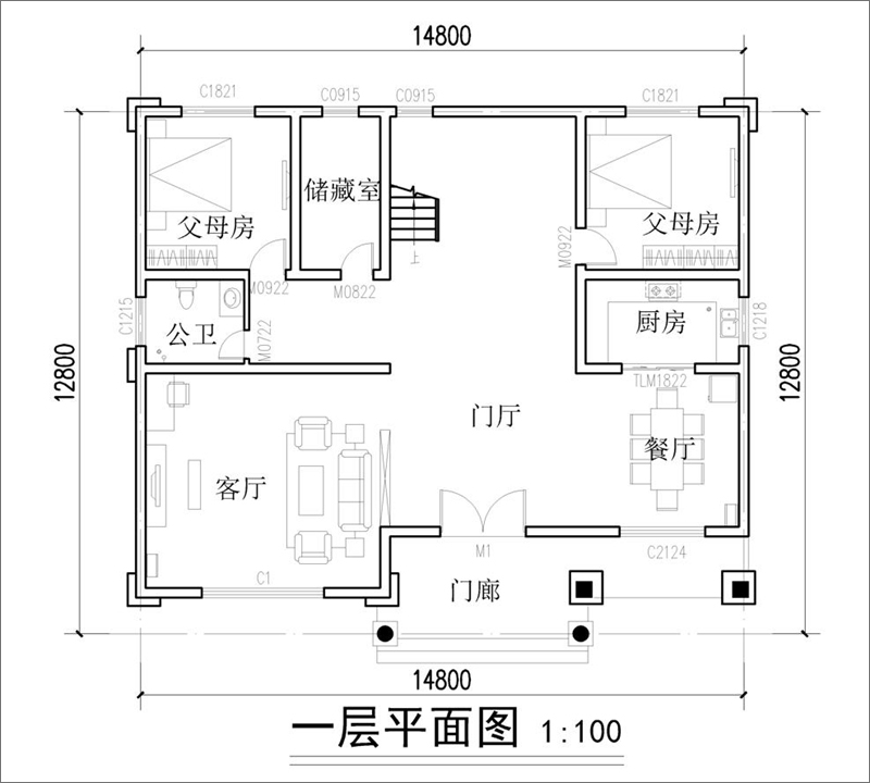 三层自建房一层平面图