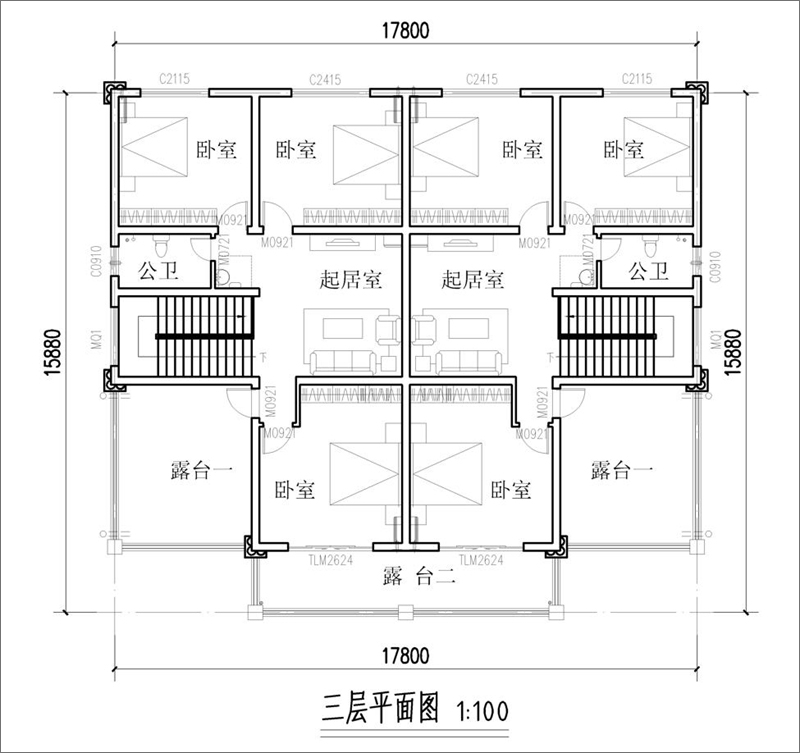 农村双拼三层户型图