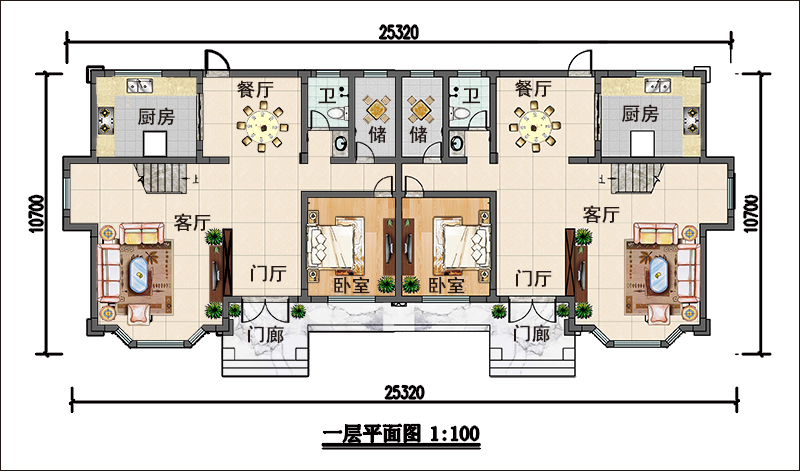 农村双拼别墅一层平面图