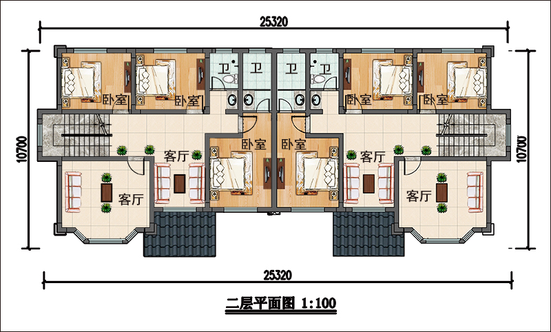 双拼别墅二层平面图