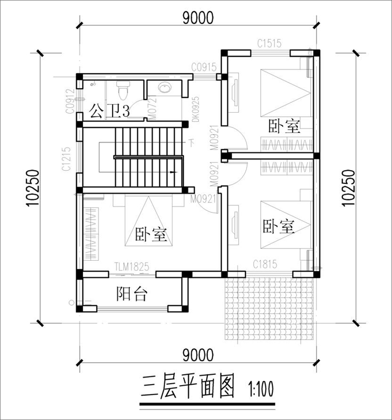 两间三层楼房平面图