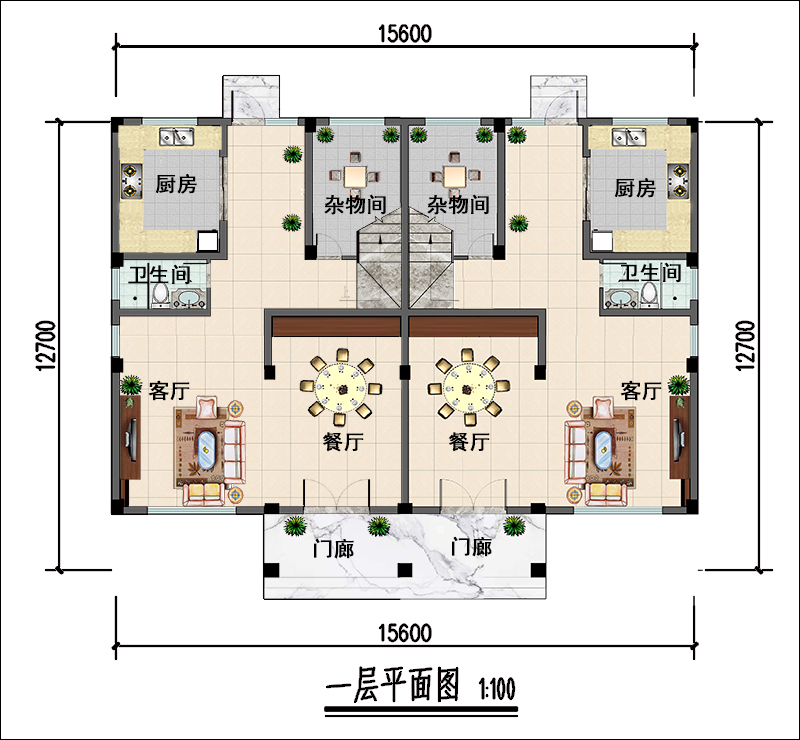 13米x13米双拼户型图片