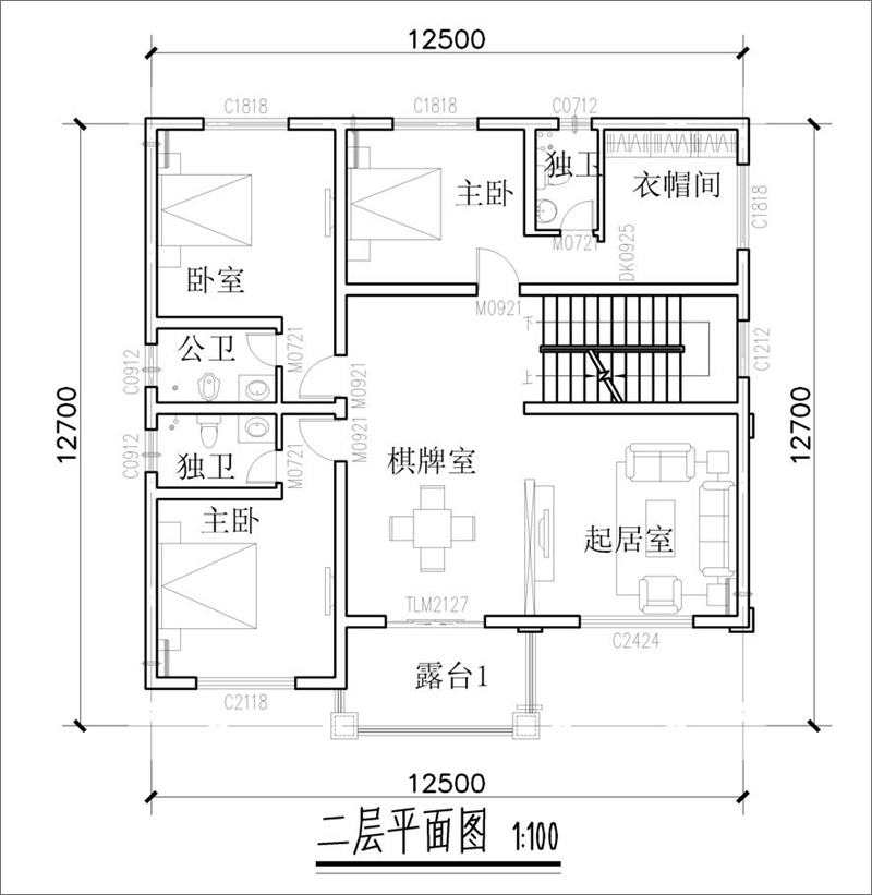 三层乡村别墅平面布局图