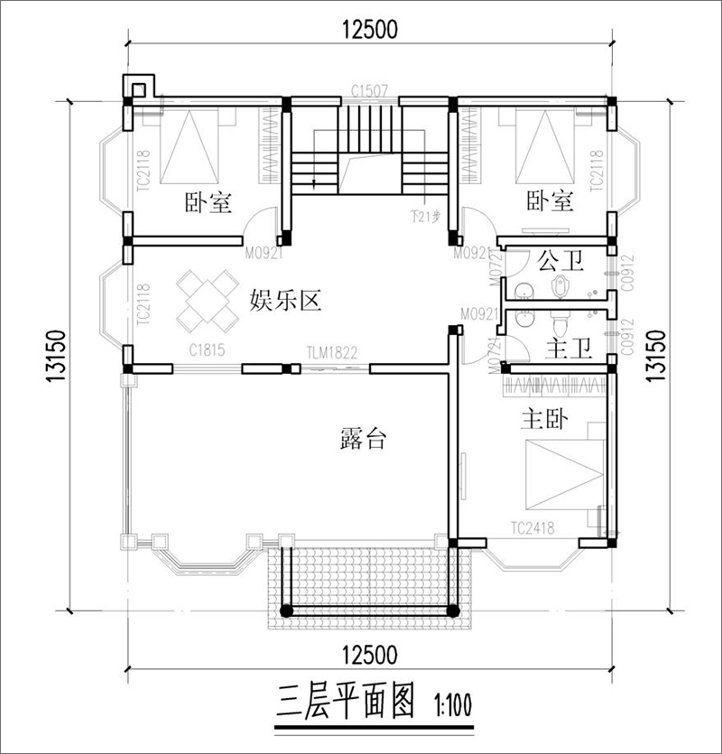 农村欧式别墅三层布局图