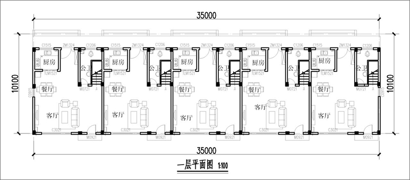 联排别墅一层户型图