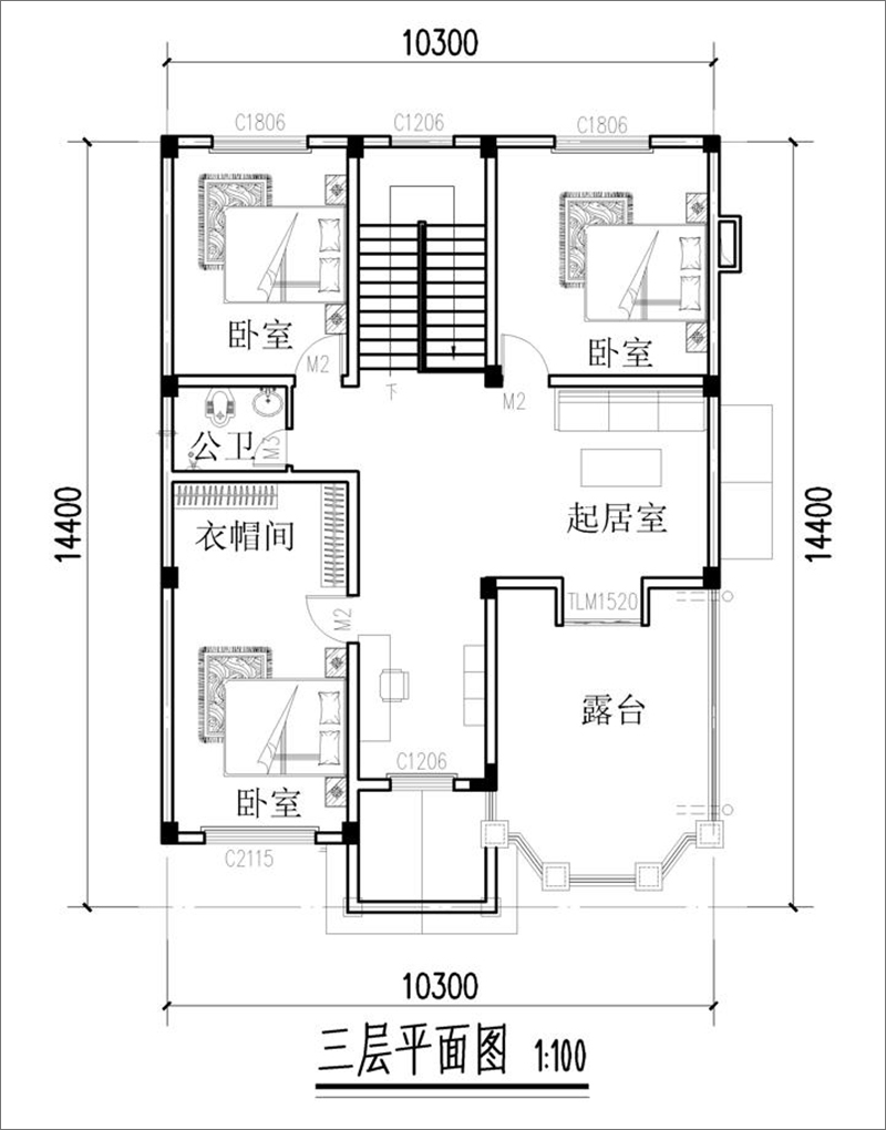 三层美式乡村房子户型图