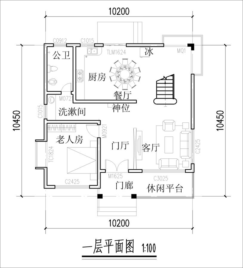 三层现代风格别墅一层平面图