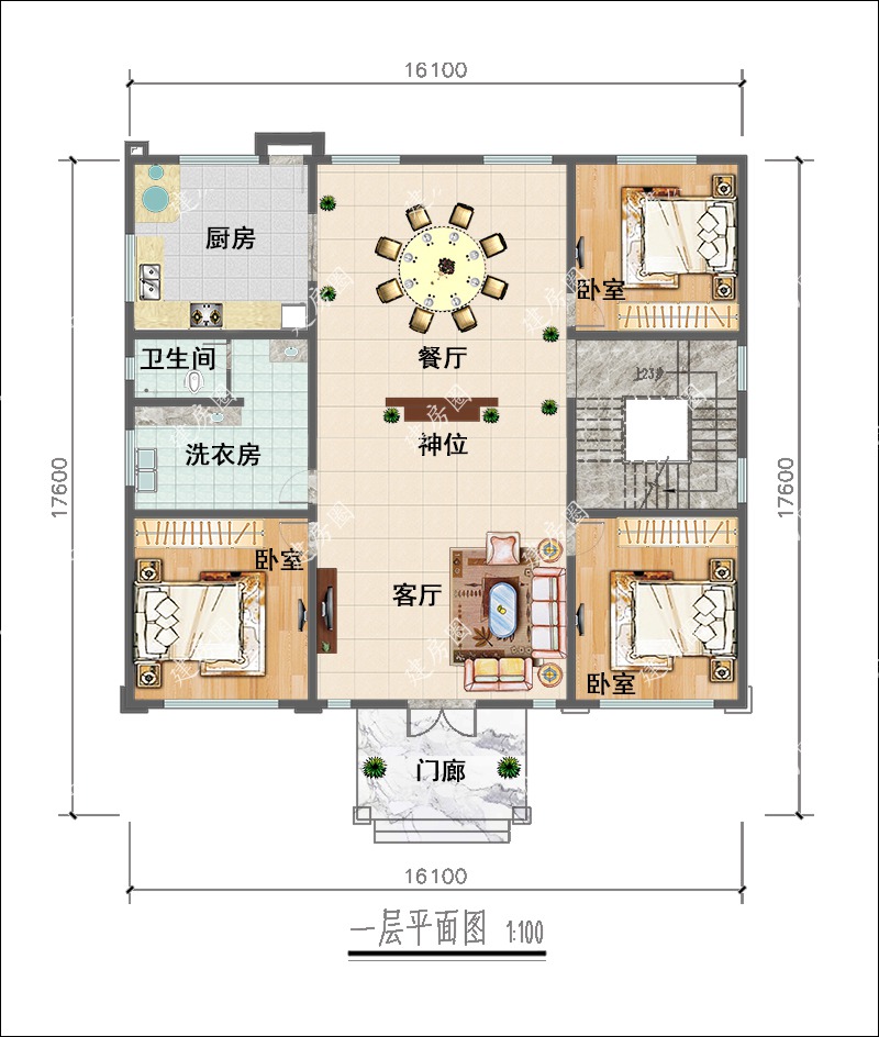 新中式别墅一层户型图