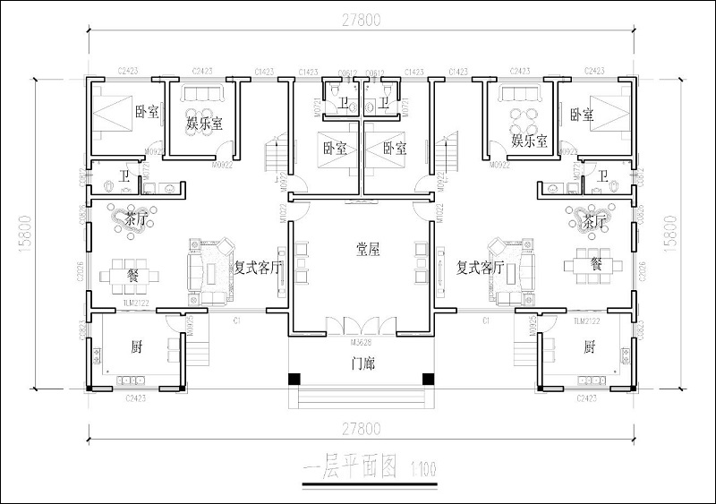 双拼自建房一层平面图